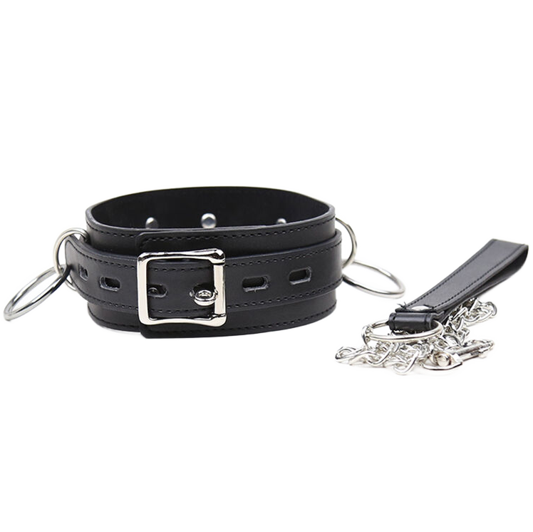 OHMAMA Collier soumission 3 anneaux + laisse métal
