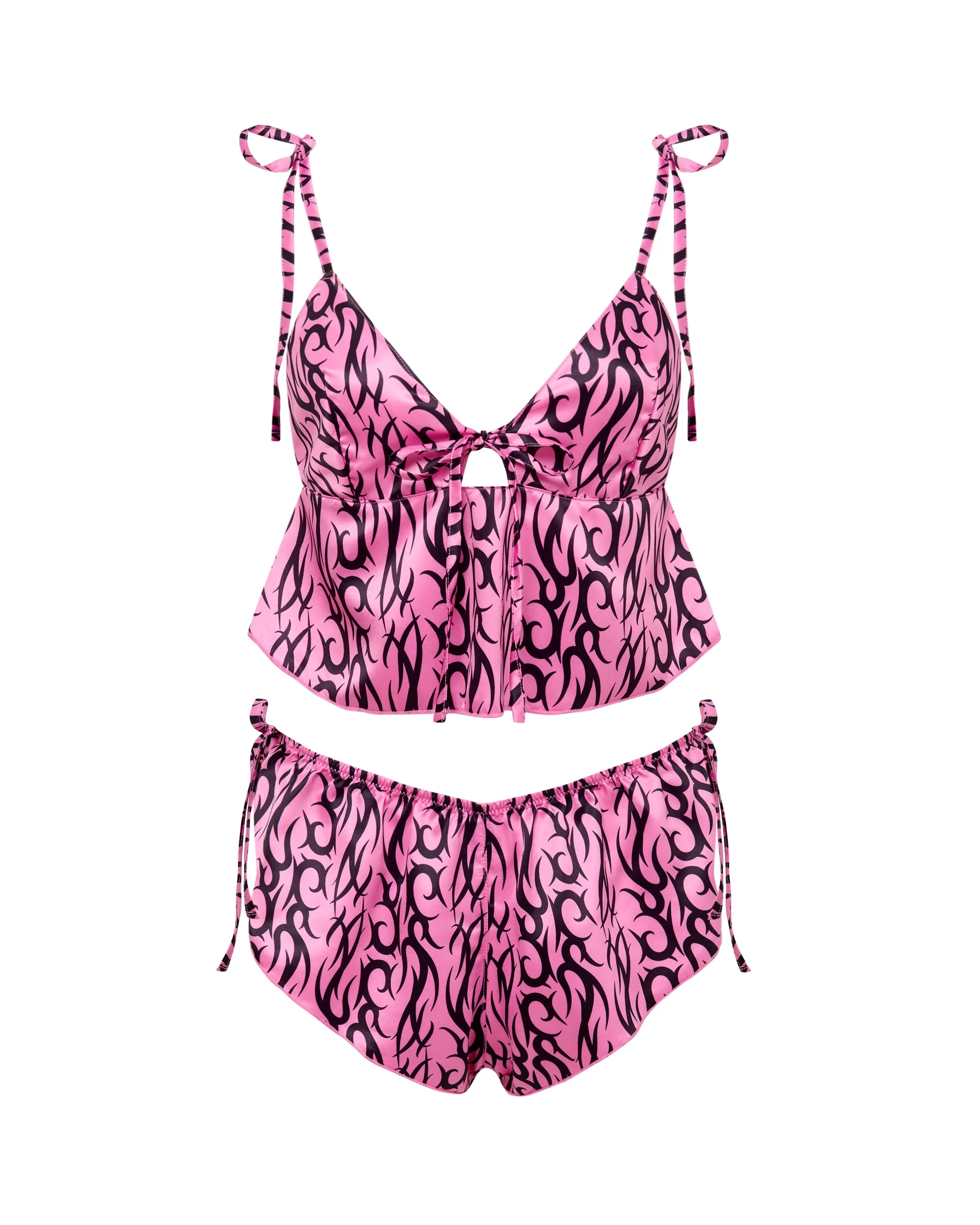 Bluebella BB x Ashley Williams Ensemble Short et Caraco en Satin De Luxe Imprimé Tatouage