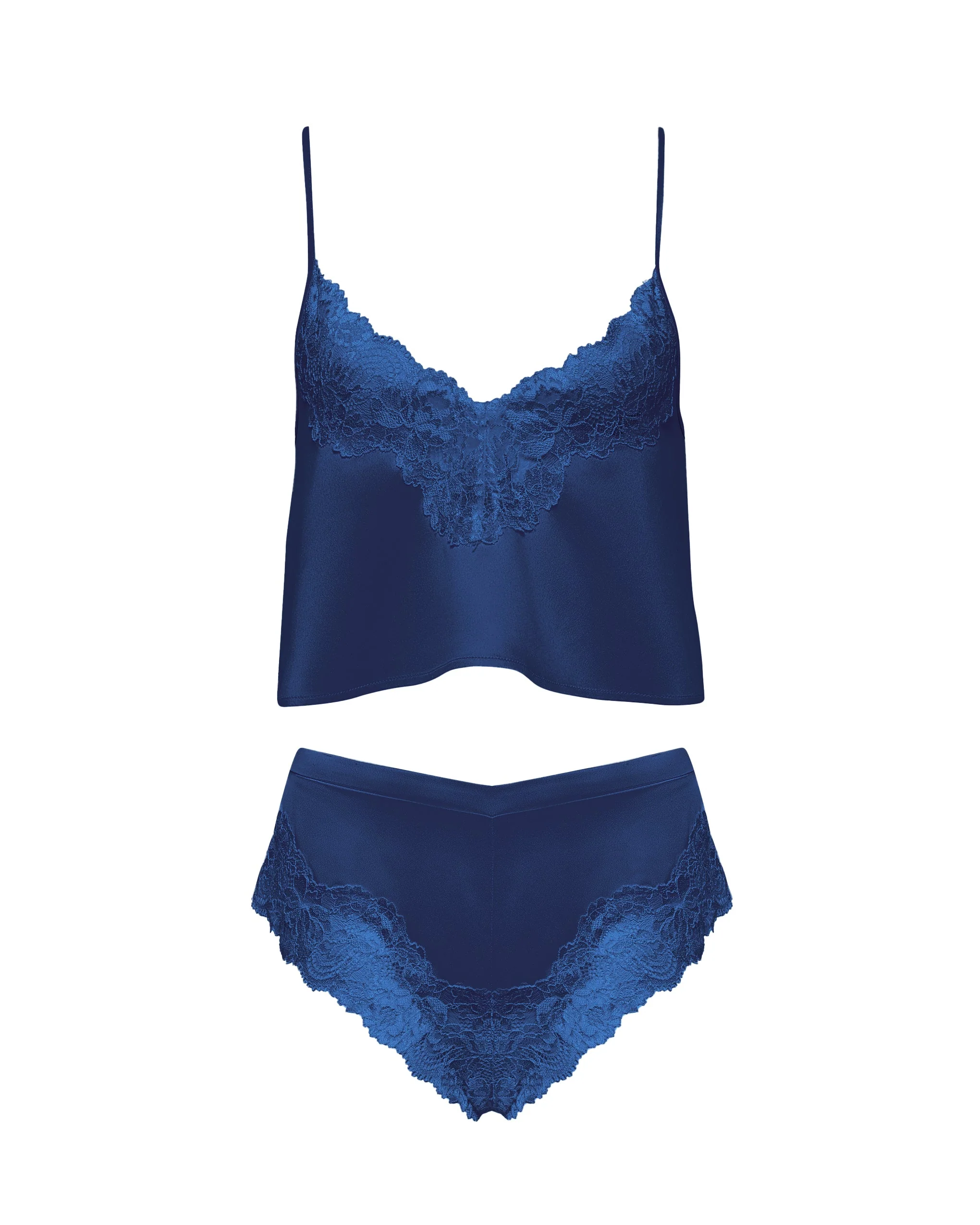 Bluebella Ensemble Caraco et Short Isabella en Satin Bleu Marine