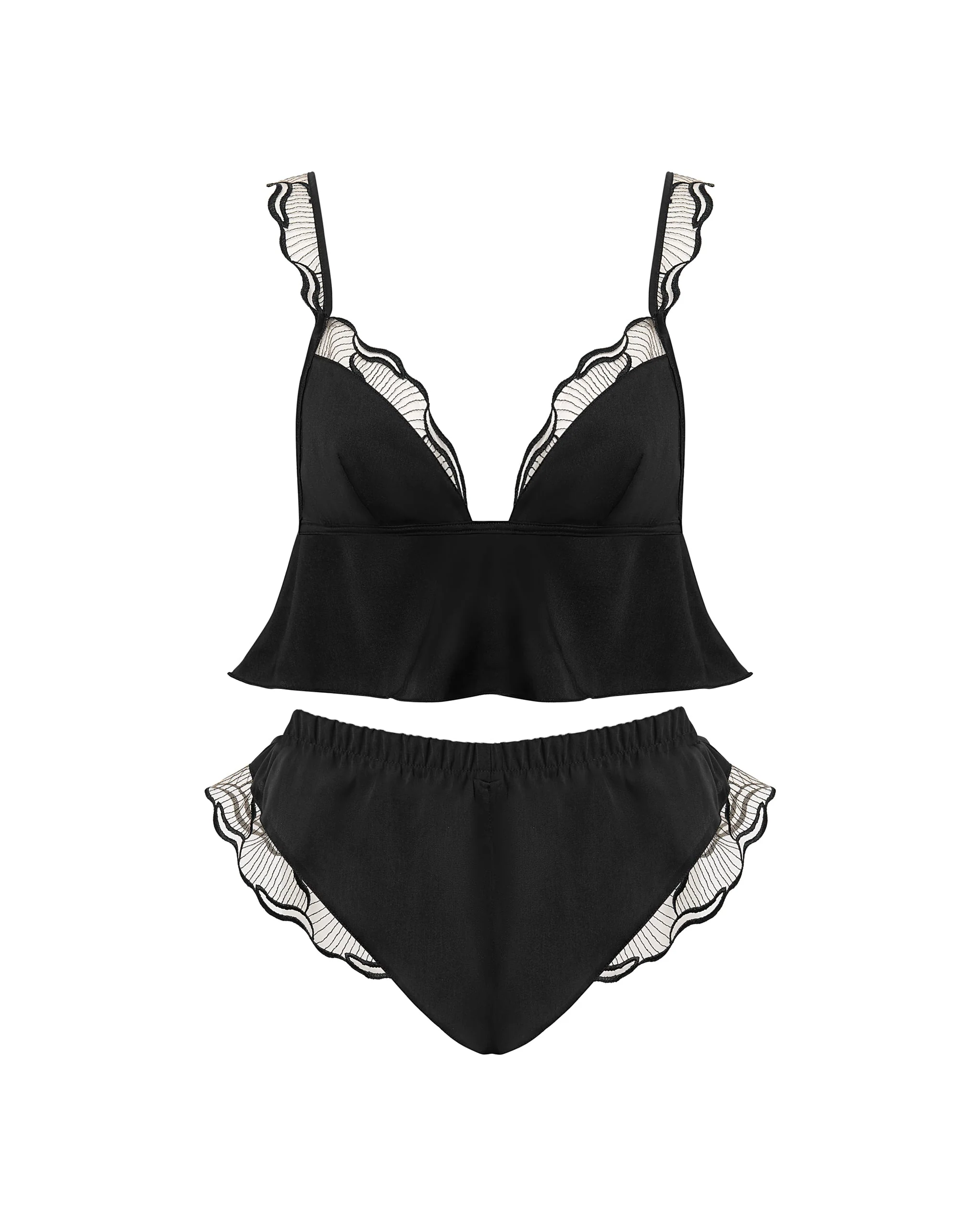 Bluebella Ensemble Caraco et Short Marabel en Satin Luxueux Noir/Transparent