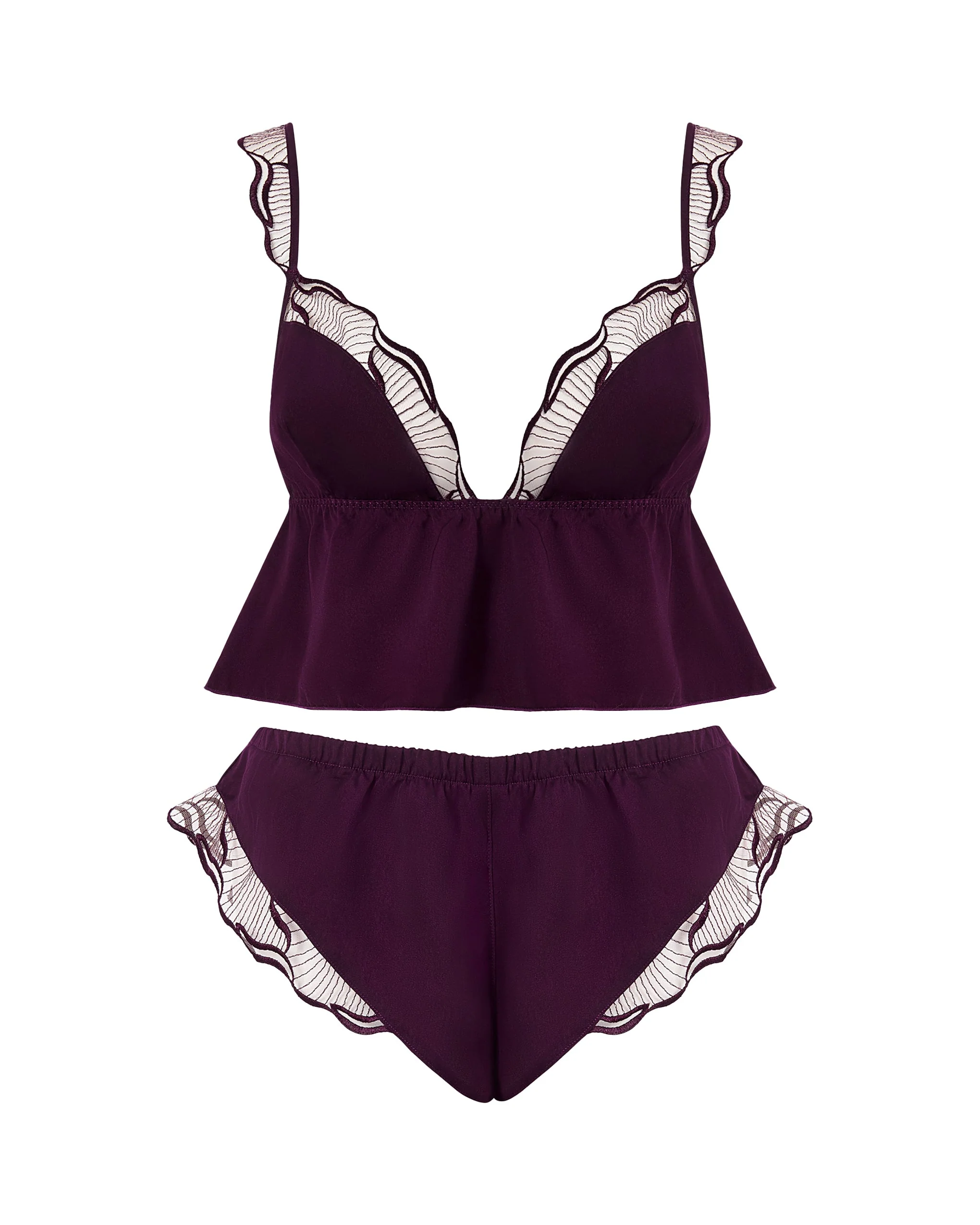 Bluebella Ensemble Caraco et Short Transparent Marabel en Satin Luxueux Cerise