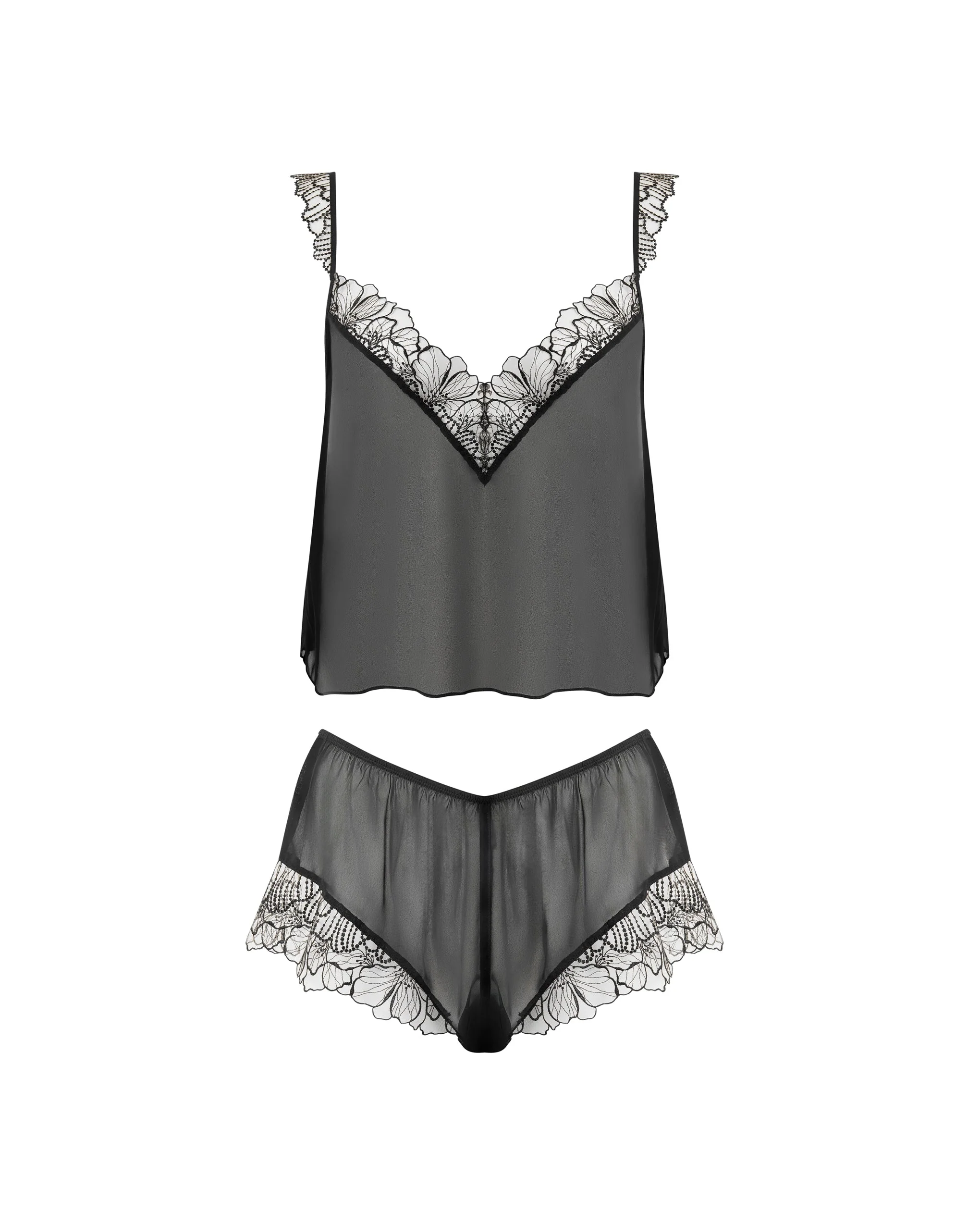 Bluebella Ensemble Caraco Transparent et Short Amarosa Noir