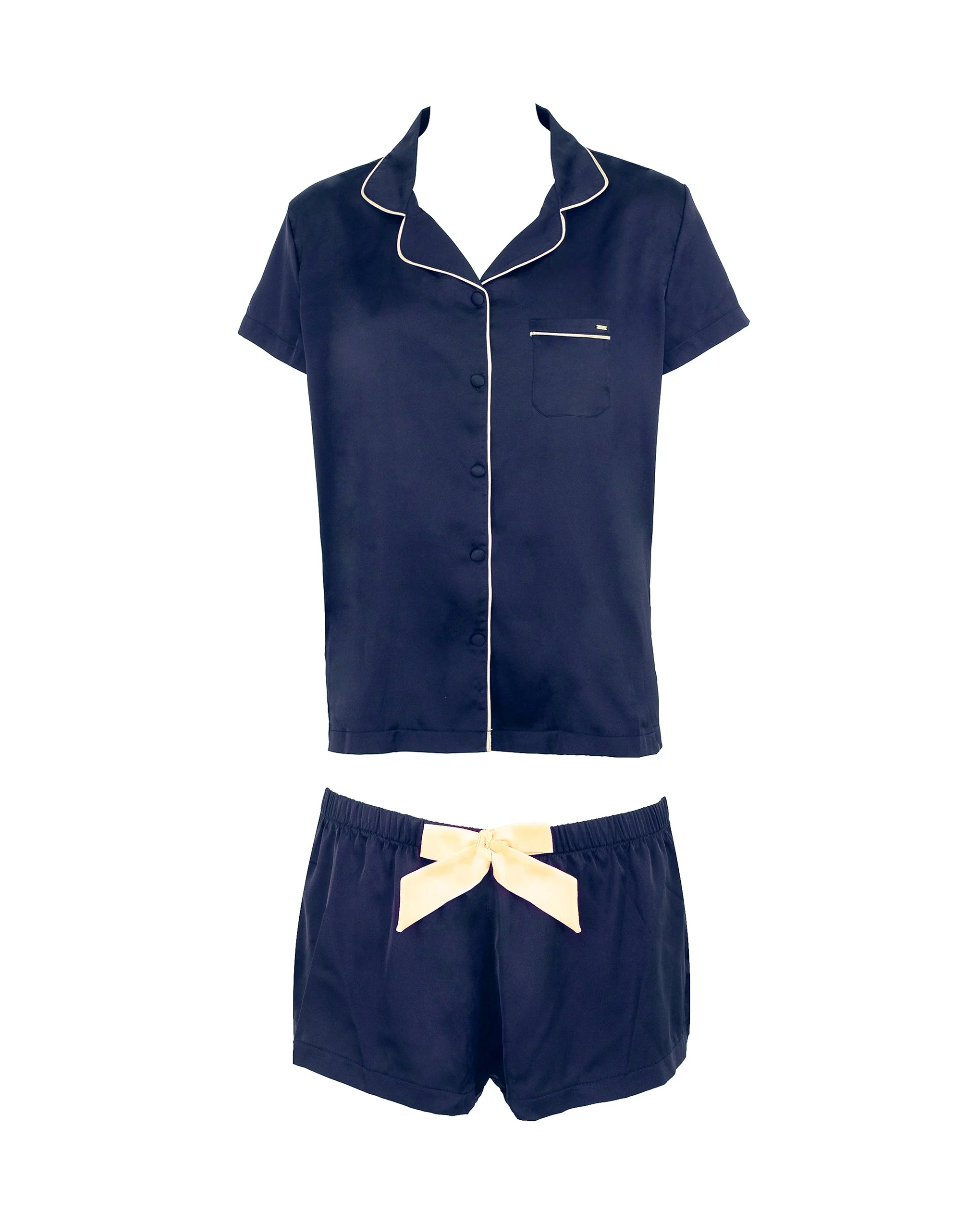 Bluebella Ensemble Chemise et Short Abigail en Satin Luxueux Bleu/Crème
