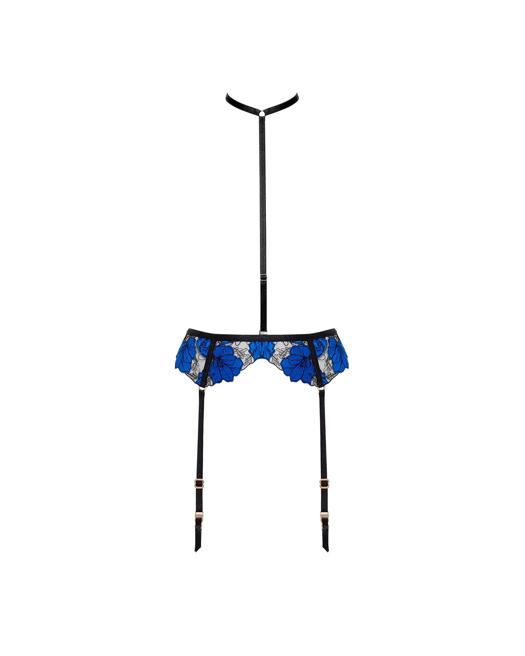 Bluebella Porte-jarretelles Harnais Sorento (avec collier détachable) Noir/Bleu Égyptien