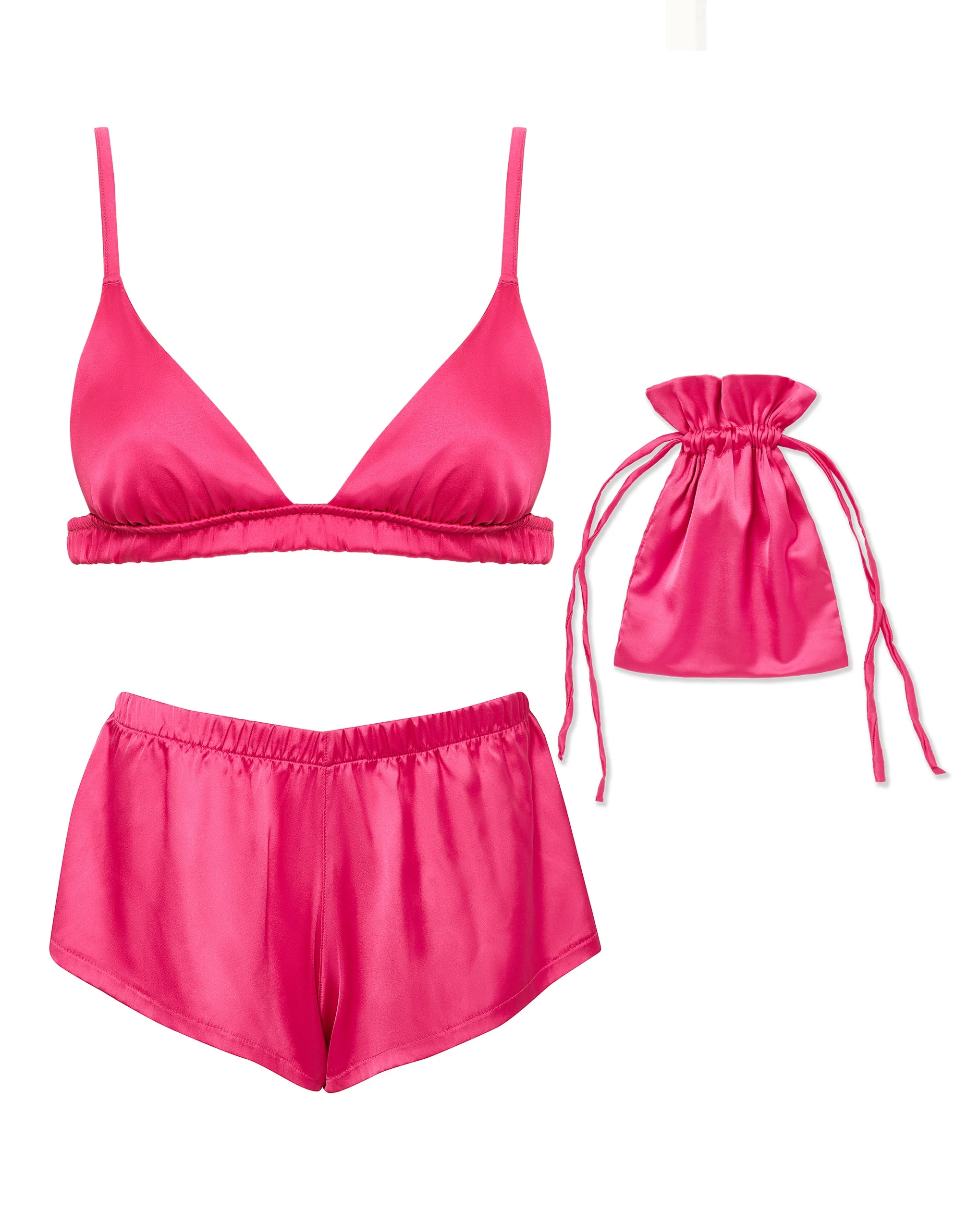 Bluebella Saskia ensemble luxe soutien-gorge et short en satin Rose Fuchsia