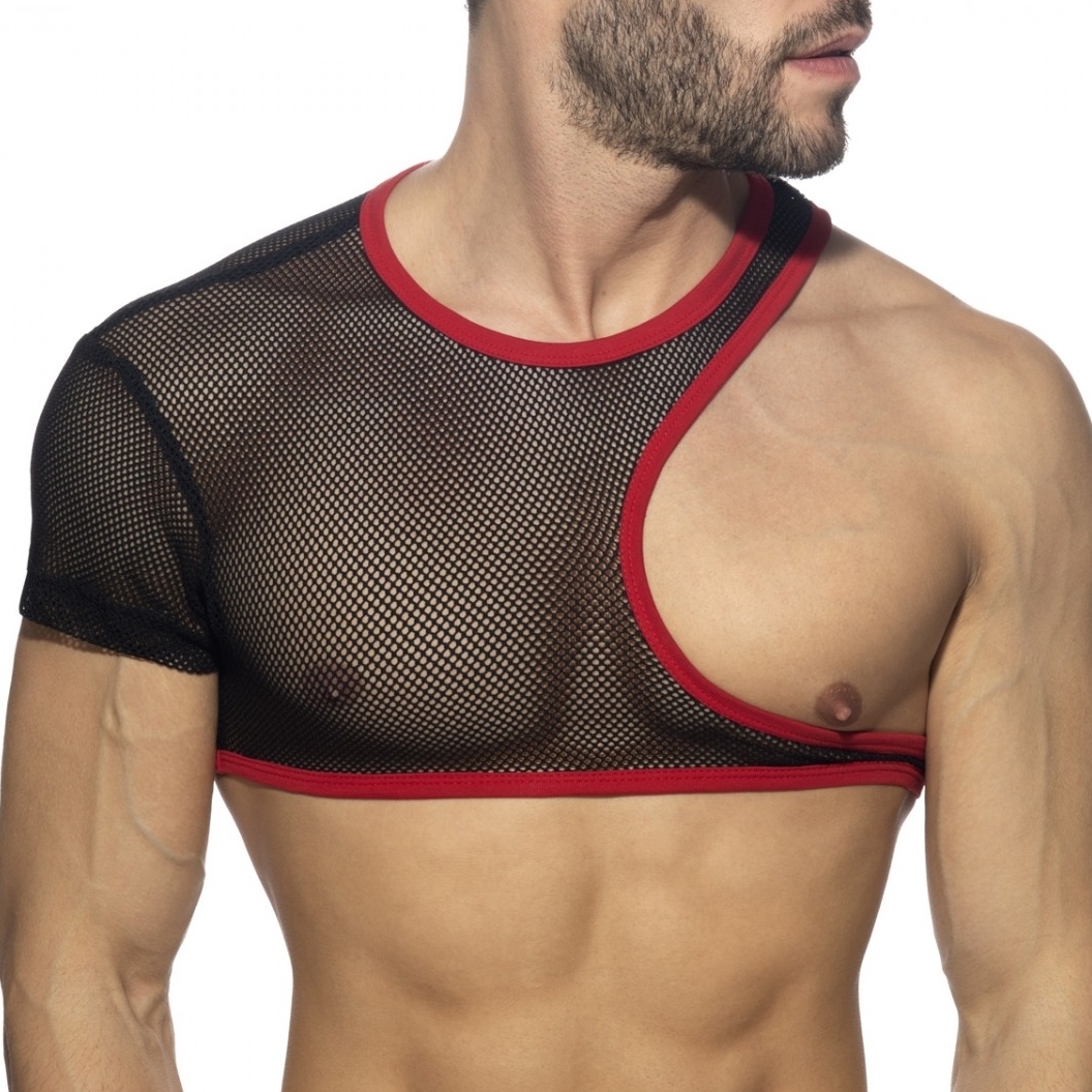 AD Fetish Crop Top IRREGULAR MESH Noir-Rouge