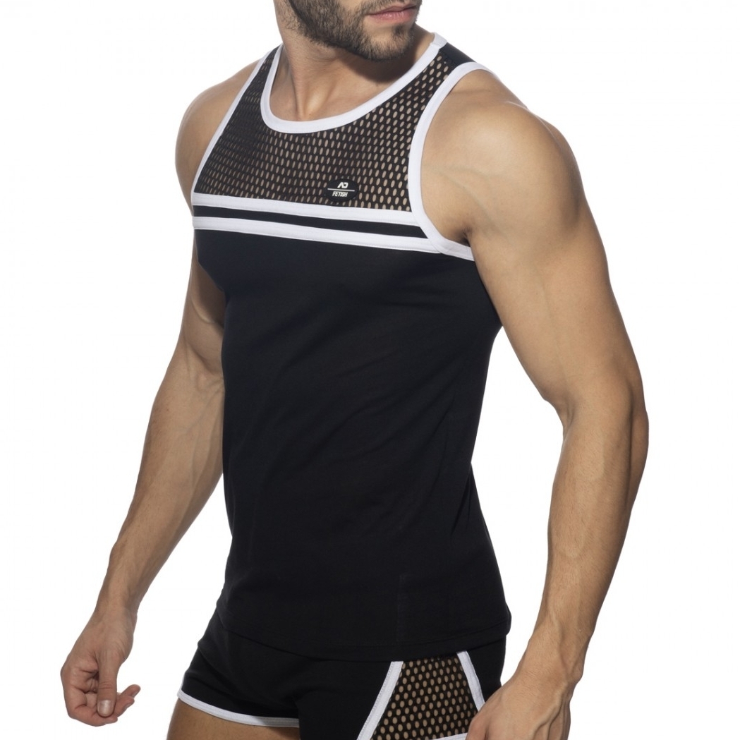 AD Fetish Débardeur MESH-STRIPED Noir-Blanc