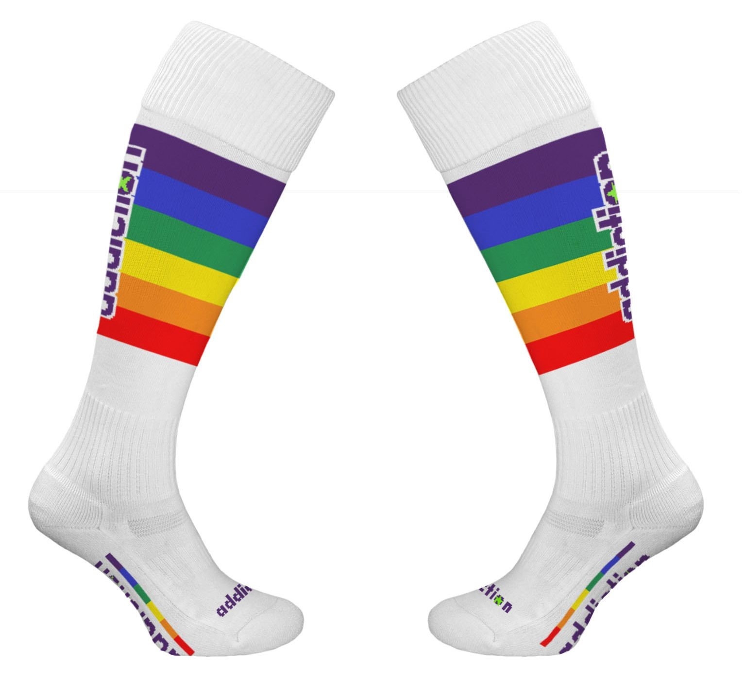 Addiction Chaussettes hautes PRIDE FOOTBALL Blanches-Rainbow