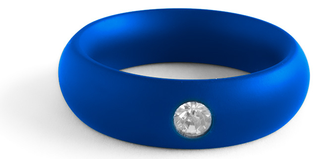 Anneau pénien en acier DONUT STRASS Bleu