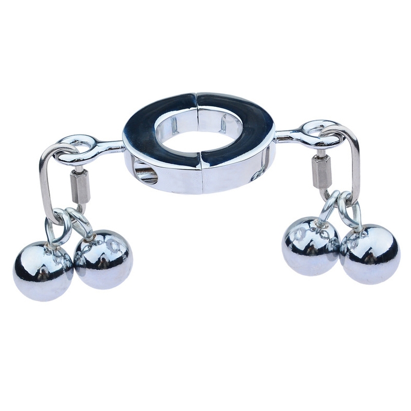 Ballstretcher en métal avec 4 Boules BIG TESTICLE M 32mm - Hauteur 20mm - Poids 640g Argenté