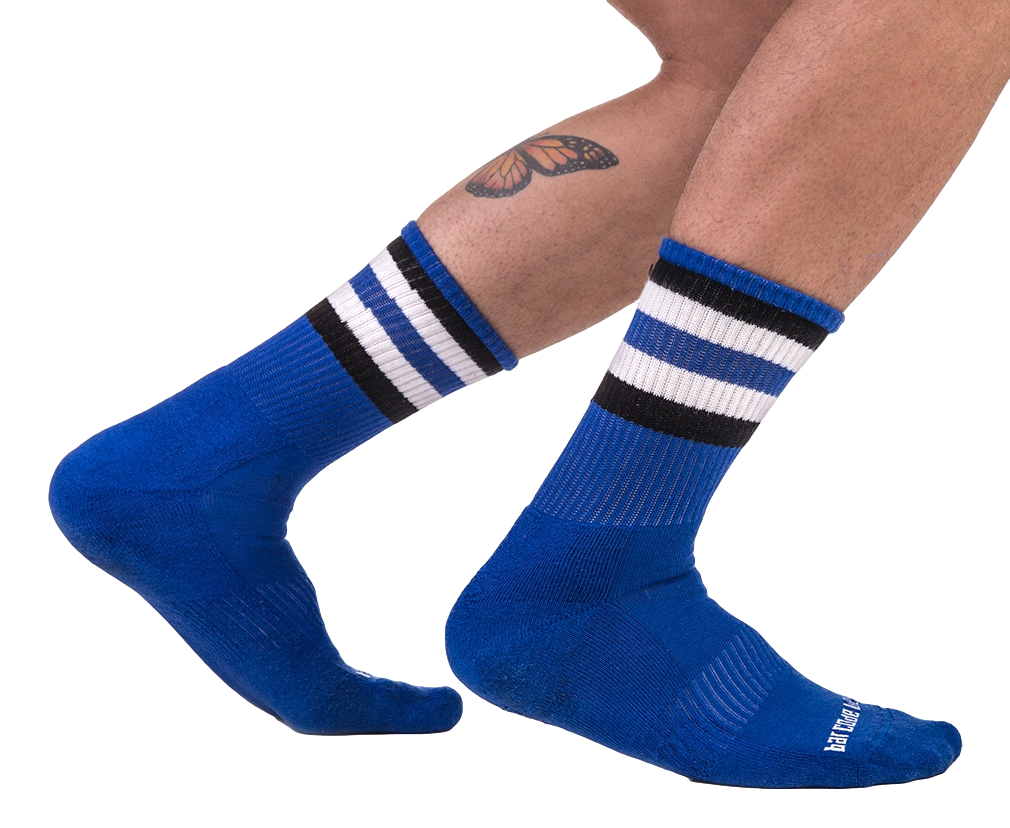 Barcode Berlin Chaussettes HALF FETISH Stripes Bleu Noir Blanc