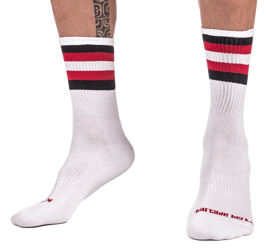 Barcode Berlin Chaussettes HALF SOCKS Stripes Blanc Noir Rouge