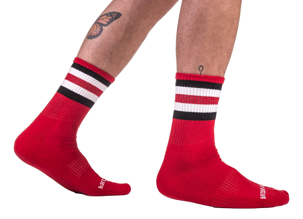 Barcode Berlin Chaussettes HALF SOCKS Stripes Rouge Noir Blanc