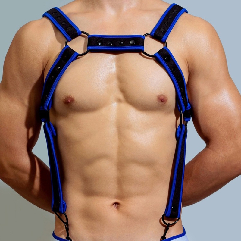 BDSMaster Harnais en néoprène NEO CHEST Noir-Bleu