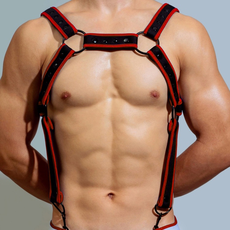 BDSMaster Harnais en néoprène NEO CHEST Noir-Rouge