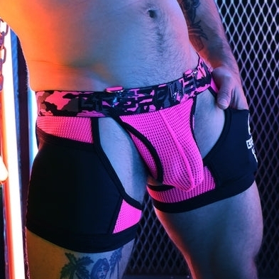 Boxer Bottomless NEO CAMO Noir-Rose Neon