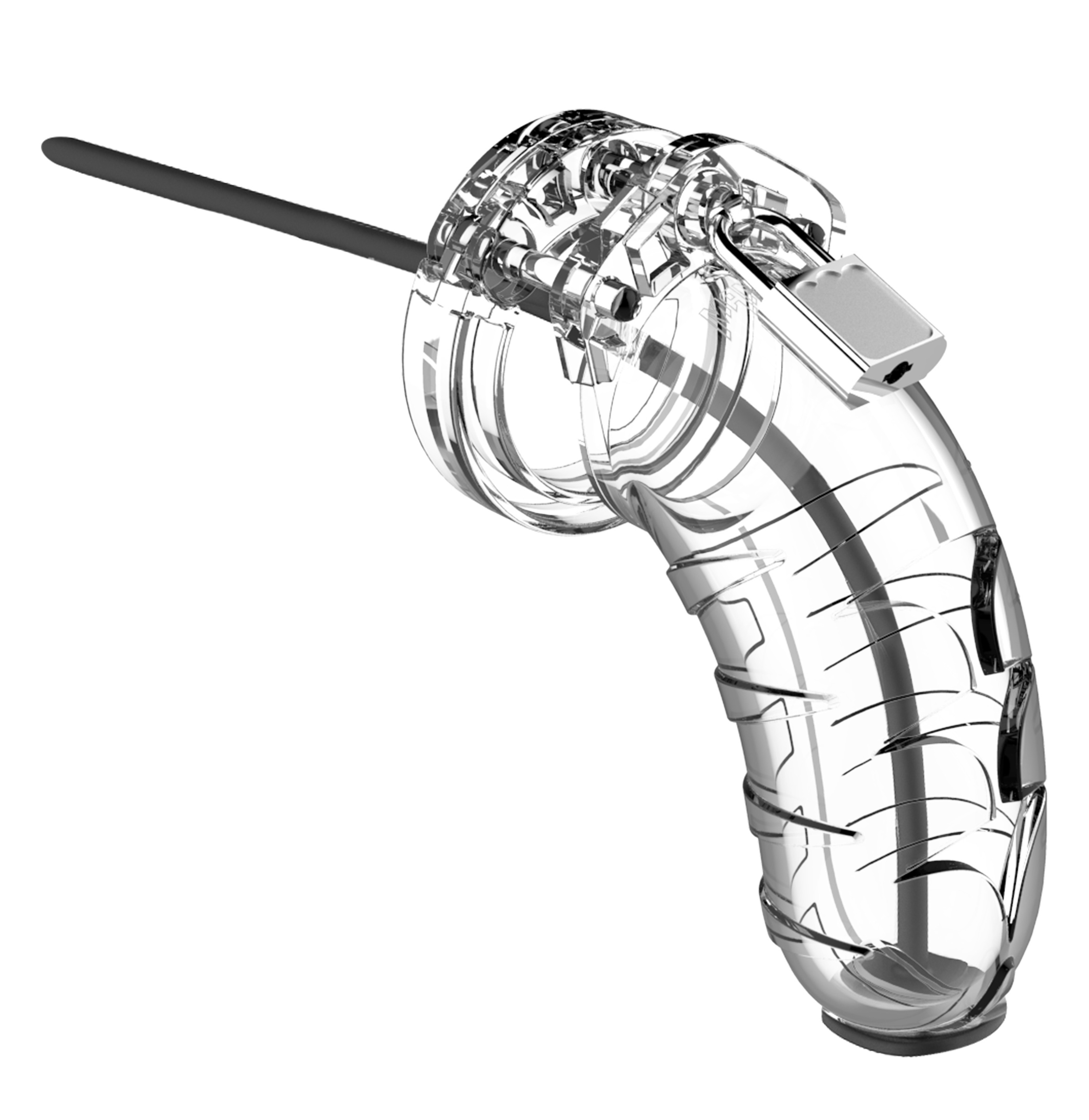 Cage de chasteté MANCAGE avec Tige d'urètre - 11.5 x 3.5 cm Transparente - Tige 20cm - Diamètre 3mm