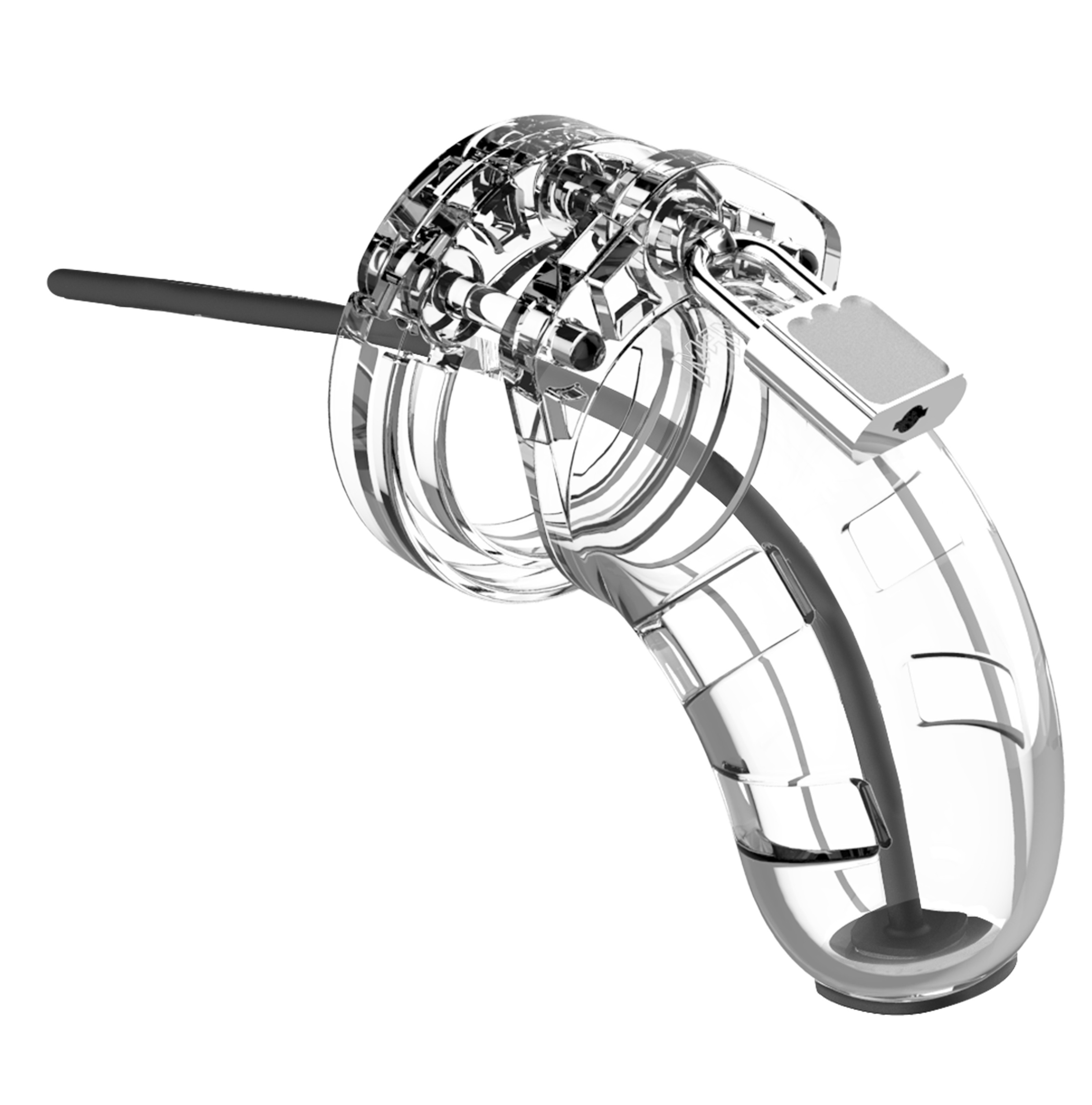 Cage de chasteté MANCAGE avec Tige d'urètre - 9 x 3.5 cm Transparente - Tige 20cm - Diamètre 3mm