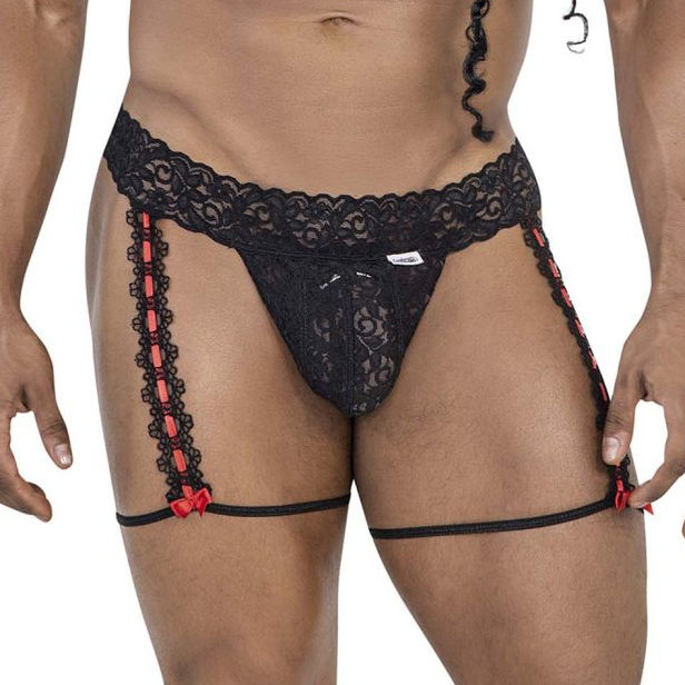 CandyMan Porte-Jarretelles en dentelle OSHIZA Noir-Rouge