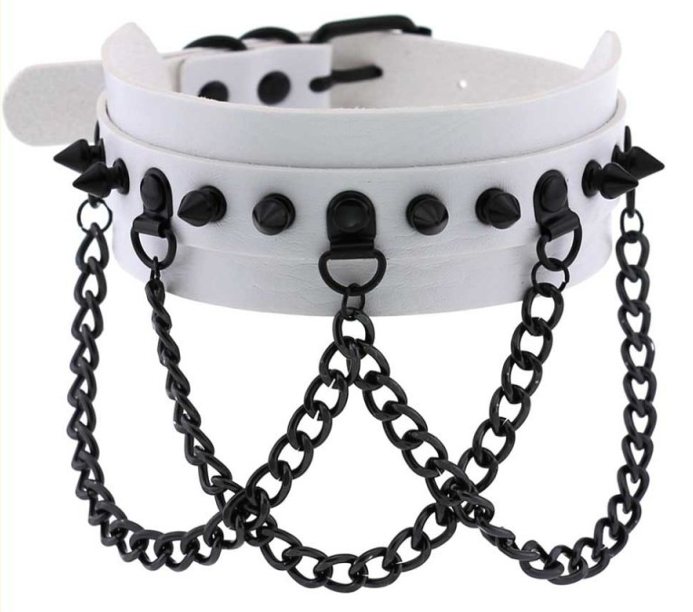Collier à pointes PIKY Blanc-Noir