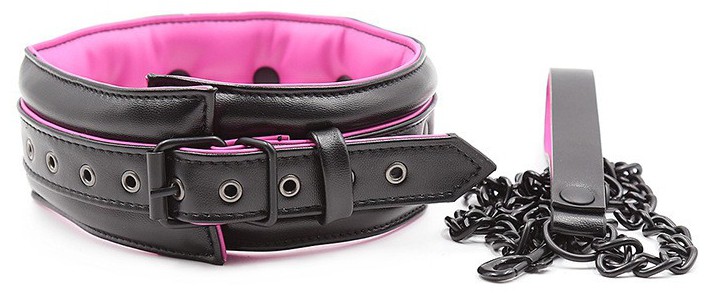 Collier BDSM et Laisse Noir-Rose