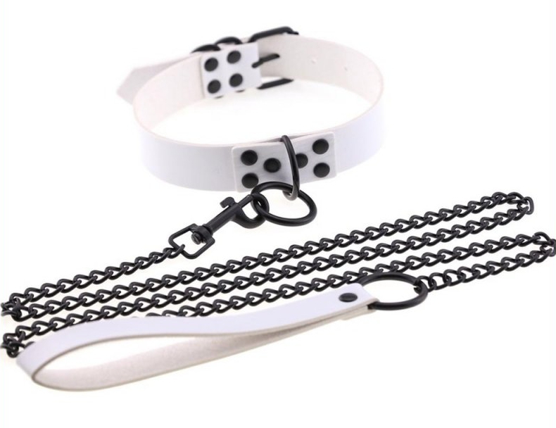 Collier-Laisse PUNK Blanc