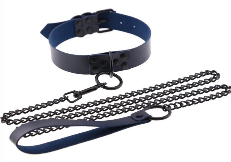 Collier-Laisse PUNK Bleu marine