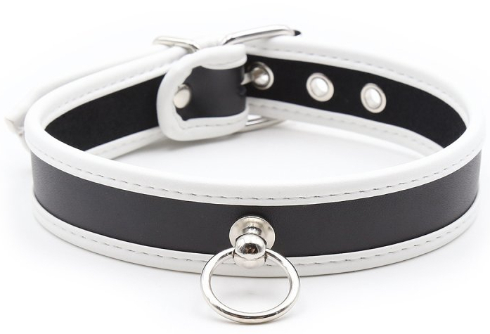 Collier O RING Simili Noir-Blanc