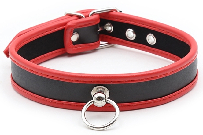 Collier O RING Simili Noir-Rouge