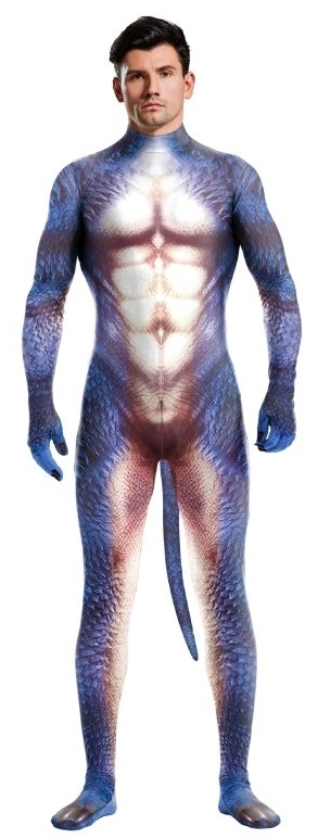 CosplayBoys Combinaison Cosplay Dinosaure RAPTUS Bleu-Blanc