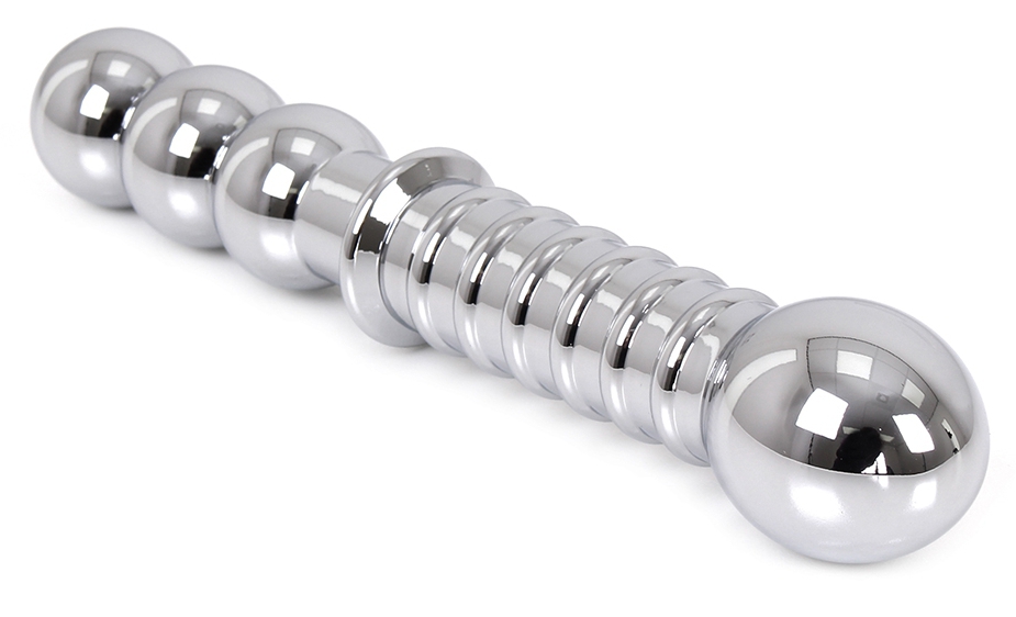 Double gode en métal RIBBED 19 x 3.5 cm