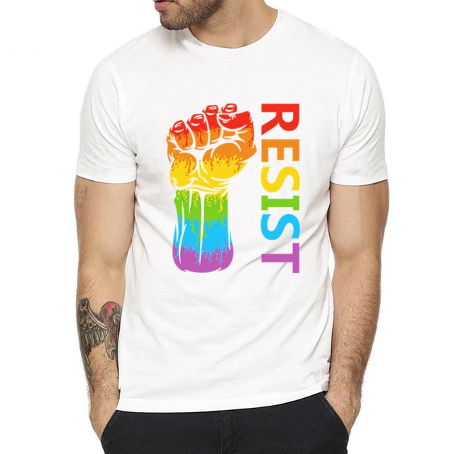 Generique T-shirt RESIST RAINBOW blanc