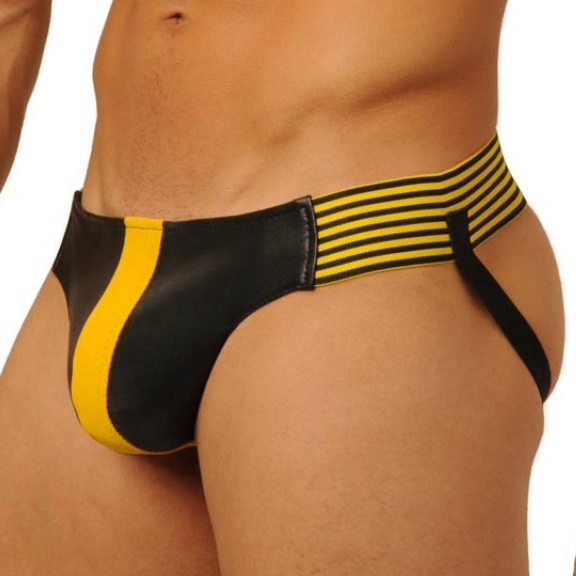 Jockstrap FIST LEATHER Noir-Jaune