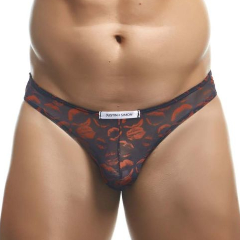 JUSTINSIMON Slip mesh LIPS BIKINI Noir-Rouge