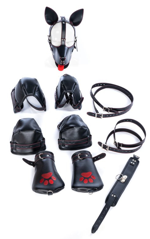 Kinky Puppy Kit complet PUPPY BONDAGE 14 Pièces Noir-Rouge