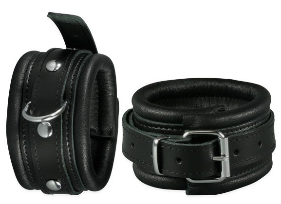 Kiotos Menottes de chevilles en Cuir 5cm Noir