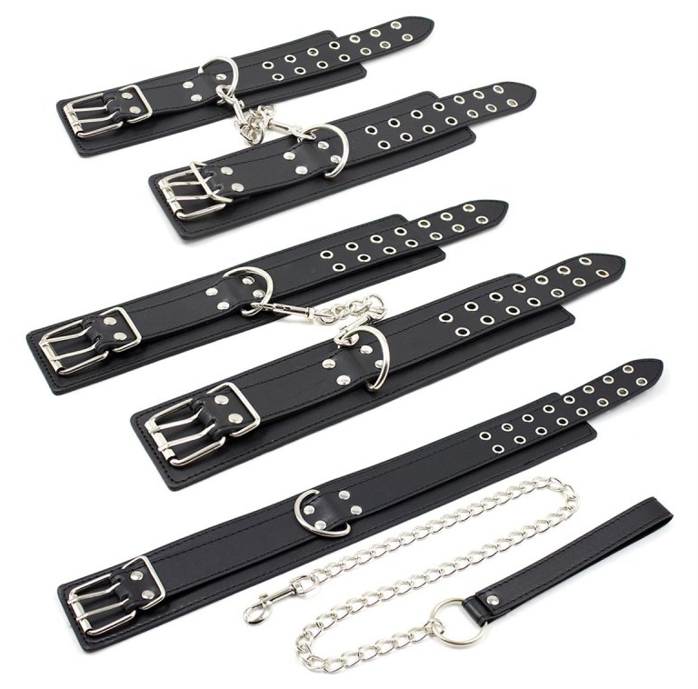 Kit Collier-Laisse et menottes DOUBLE PIN Noir