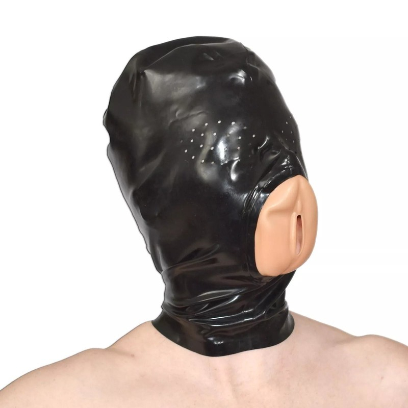 LateXcite Cagoule en Latex avec Vulve VAGINA HOOD Noire