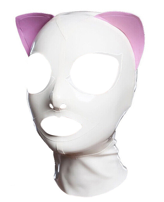 LateXcite Cagoule en latex CAT FETISH Blanche