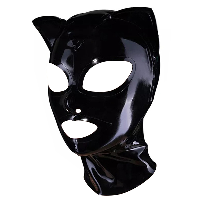 LateXcite Cagoule en latex CAT FETISH Noire