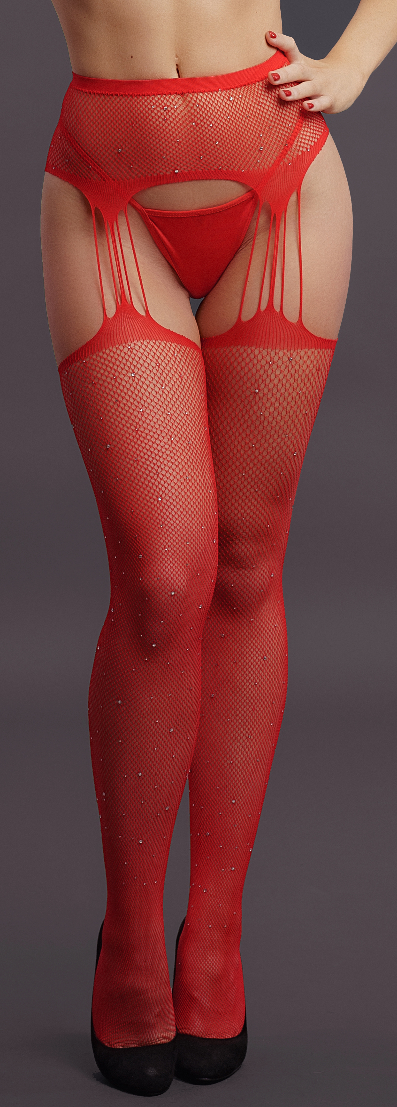 Le Désir Collant effet porte-jarretelles avec strass Lana - Rouge
