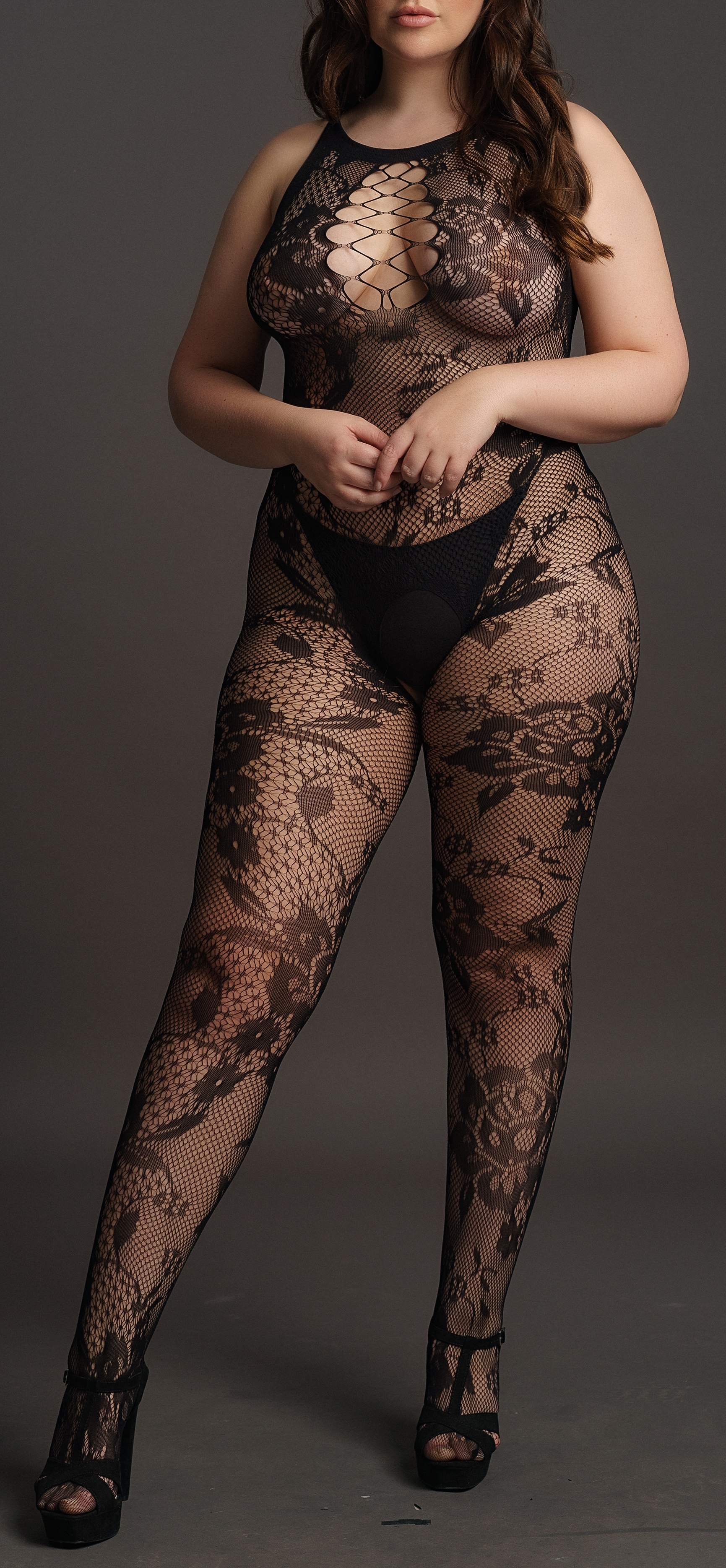 Le Désir Combinaison ouverte Grande Taille Flora - Noir