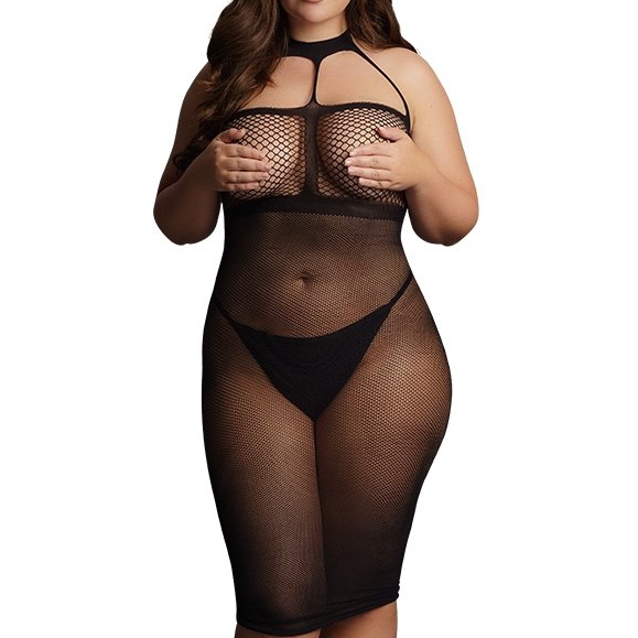 Le Désir Robe Résille Grande taille HIGH NECK Noire