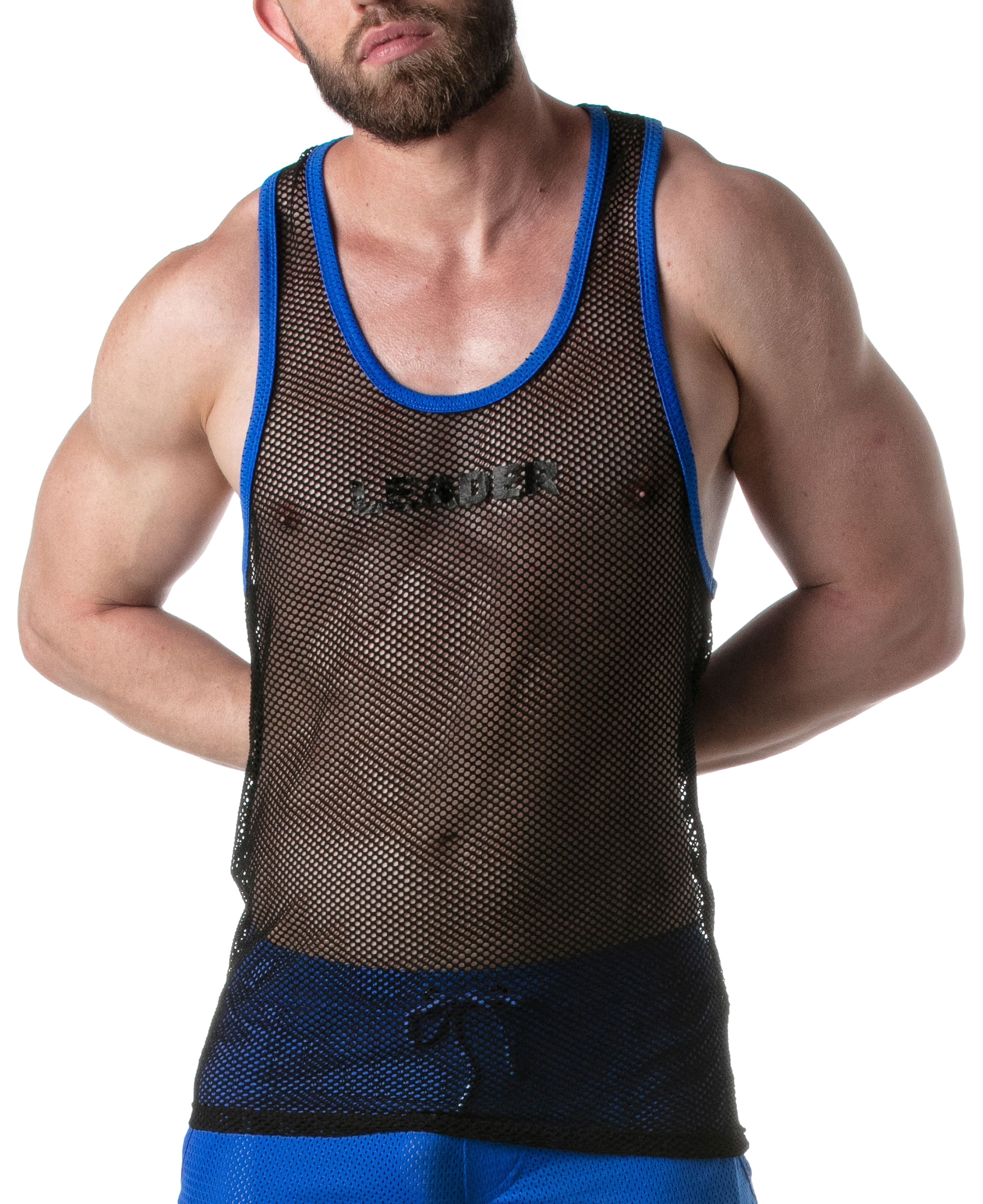 LEADER Débardeur en mesh TANK TOP Noir-Bleu