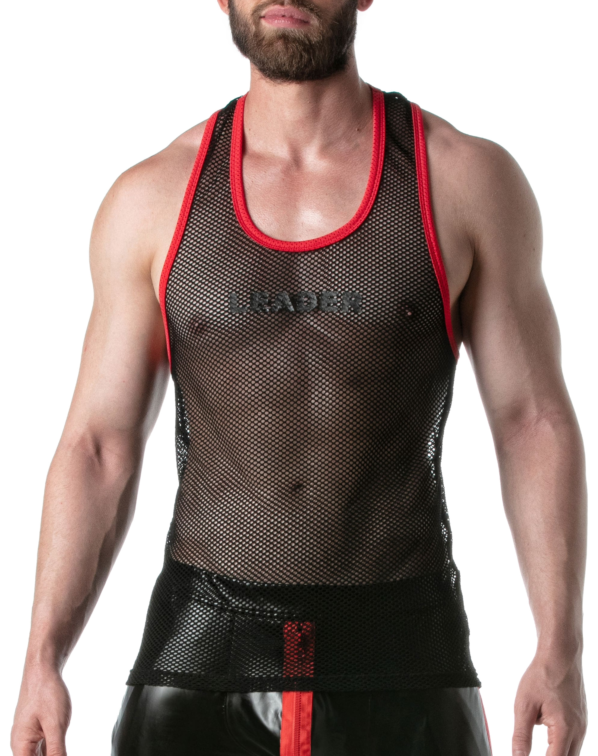 LEADER Débardeur en mesh TANK TOP Noir-Rouge