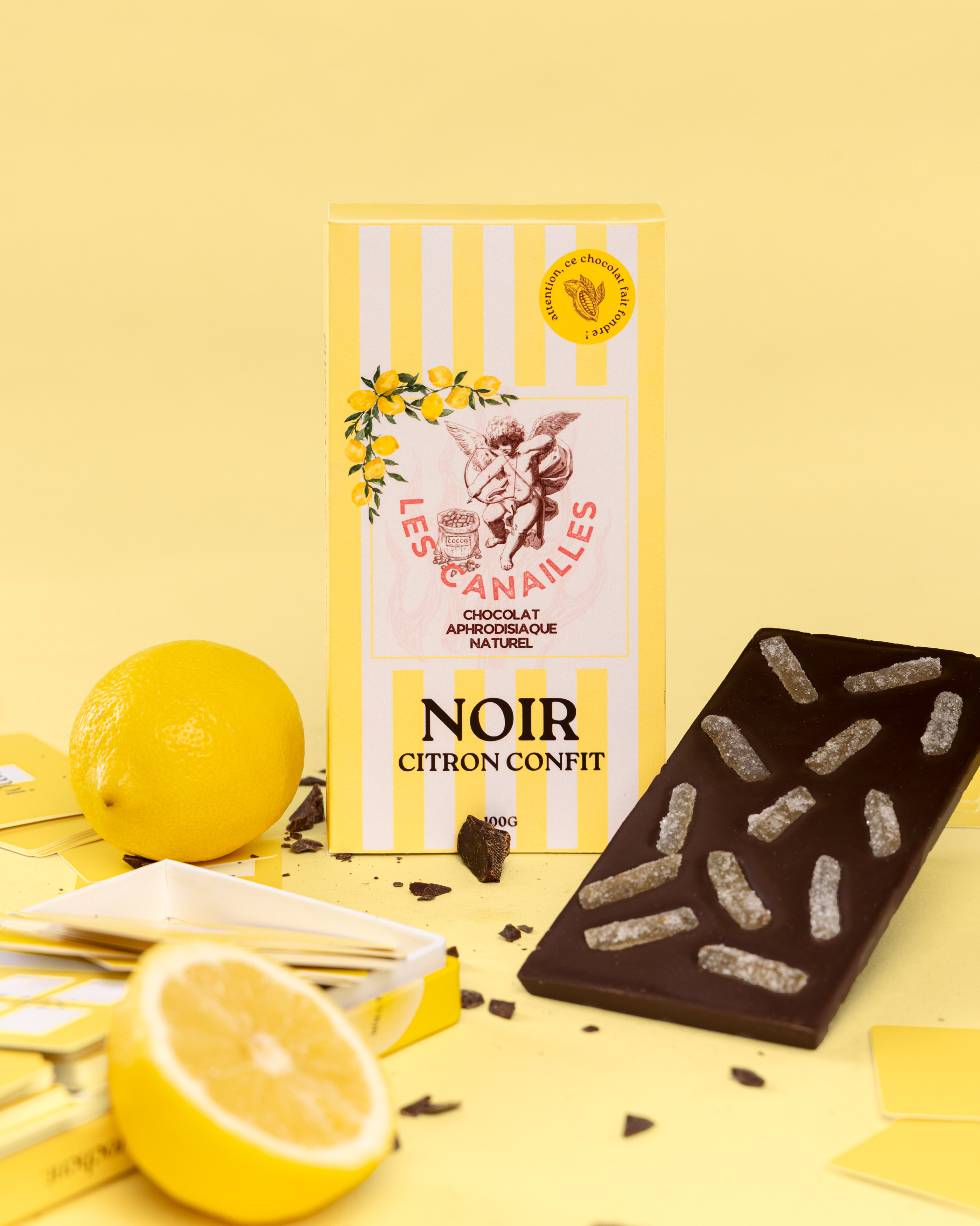 Les Canailles Tablette de Chocolat Aphrodisiaque NOIR Citron Confit 100g