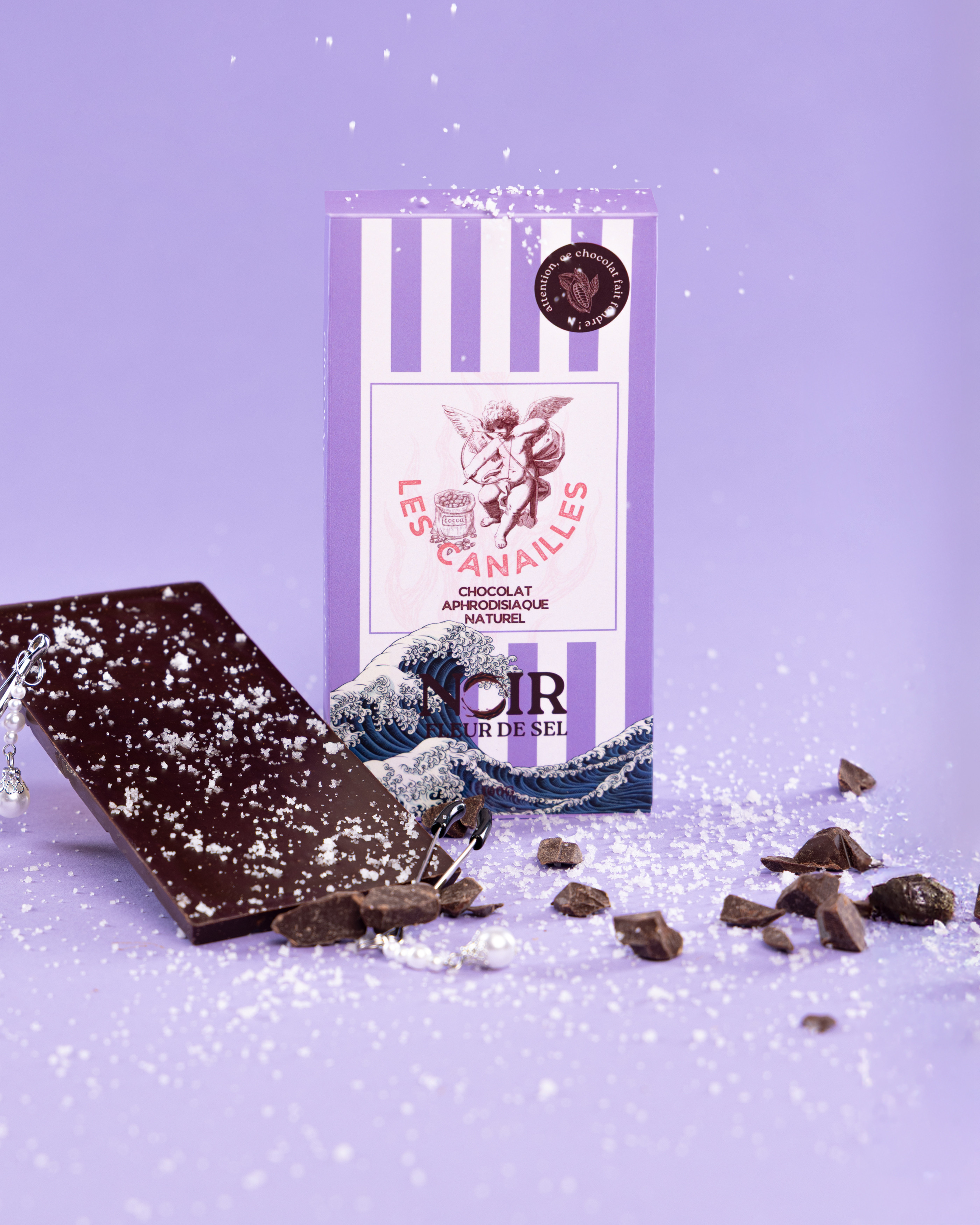 Les Canailles Tablette de Chocolat Aphrodisiaque NOIR Fleur de Sel 100g