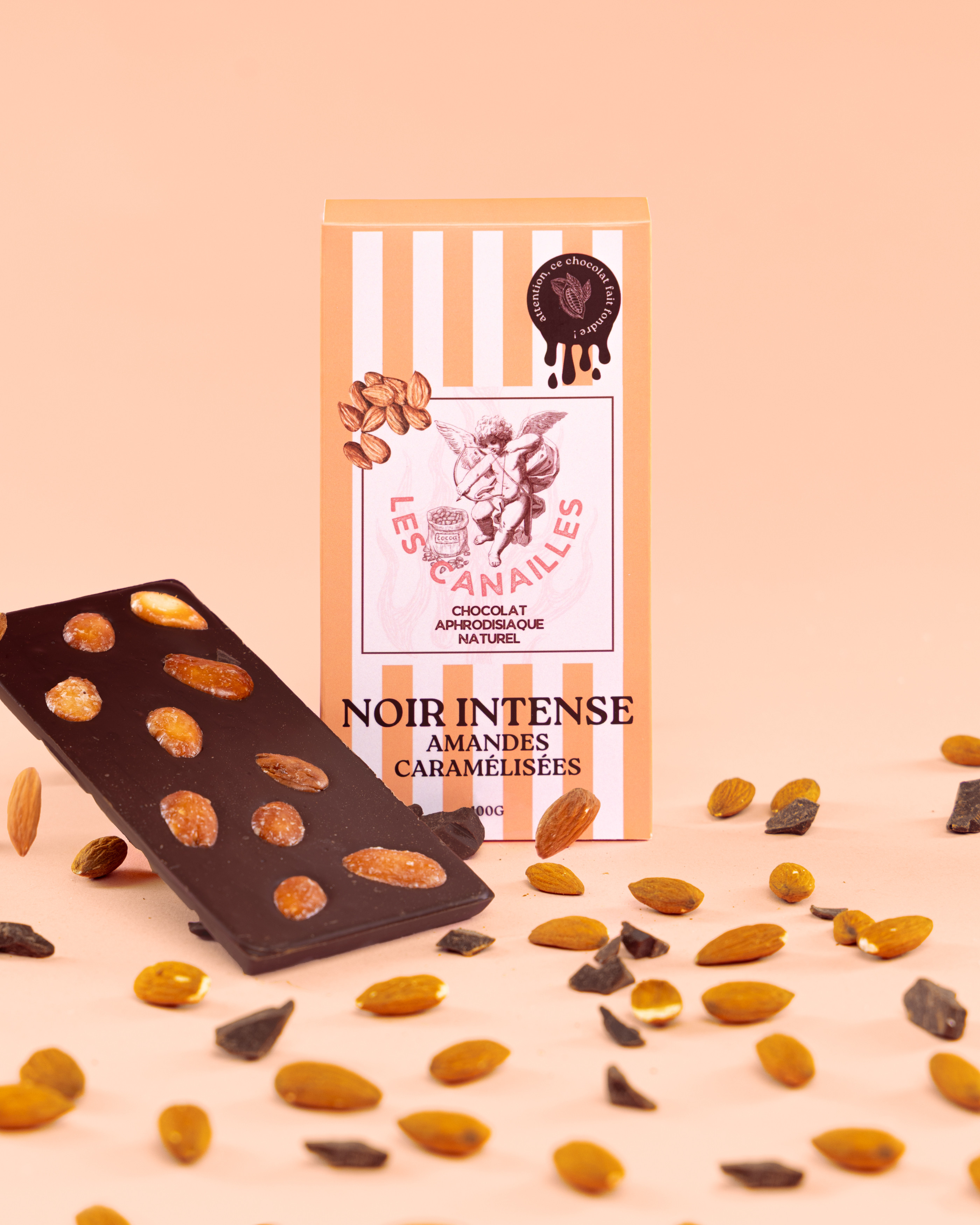Les Canailles Tablette de Chocolat Aphrodisiaque NOIR INTENSE Amandes Caramélisées 100g