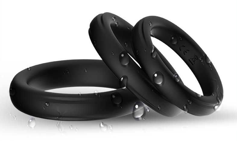 Lot de 3 Anneaux péniens en silicone SET RING Noirs