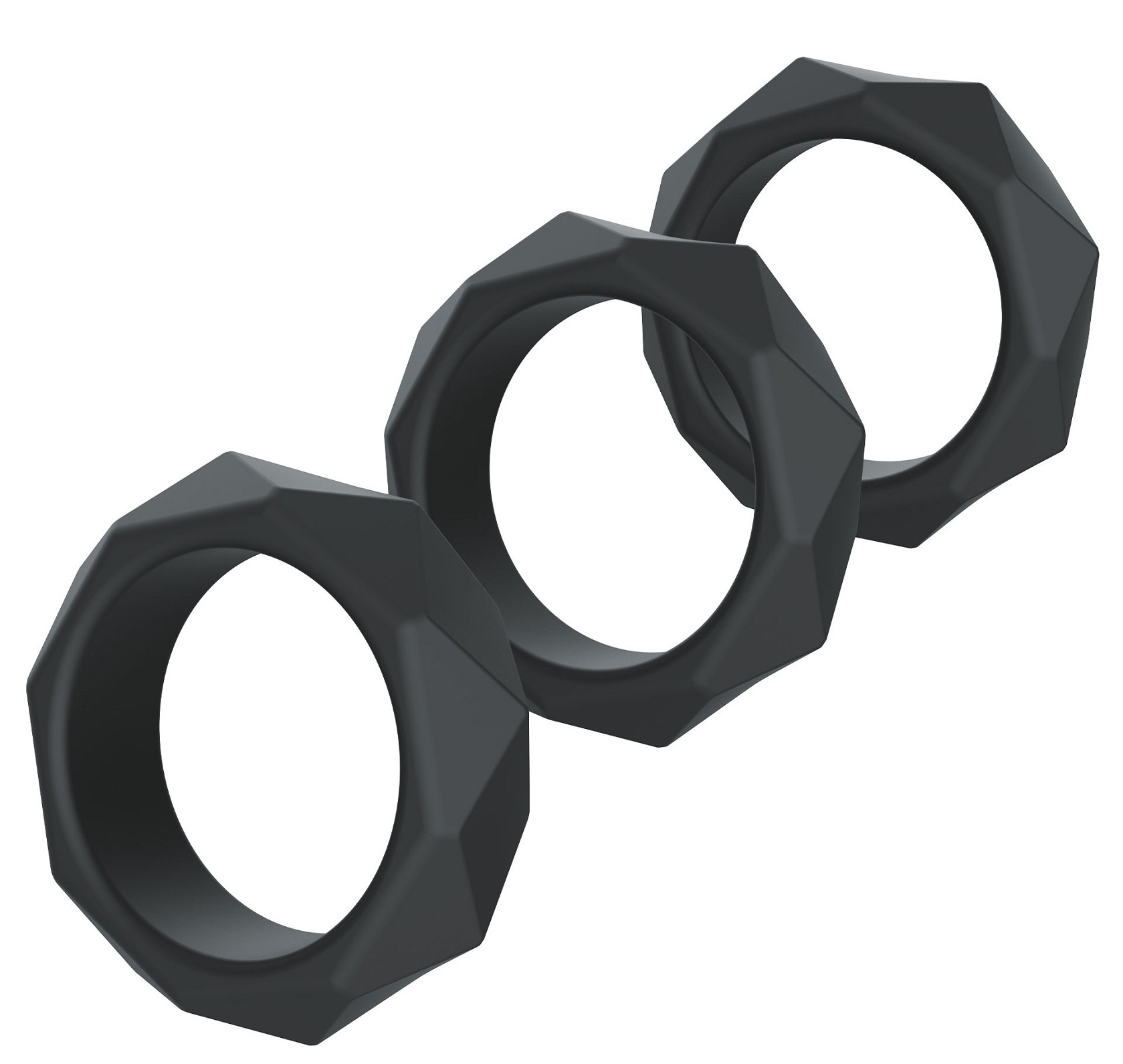 Lot de 3 Anneaux péniens Silicone HEAVY C-RING Noirs